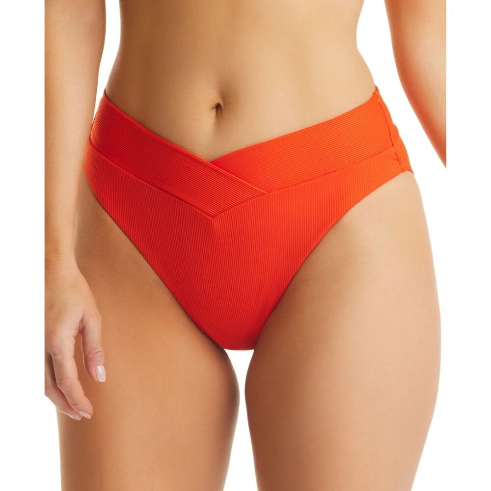 Bar III Hot Tamale Red Micro Rib High-Waist Bikini Bottom Crossover Waist XL
